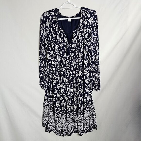OLD NAVY Long Sleeve Shift Dress NAVY BLUE & WHITE Floral size S Boho Peasant - Picture 2 of 7